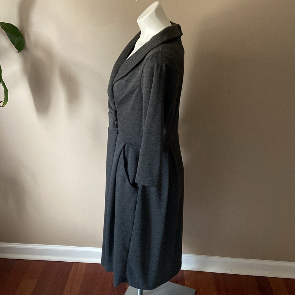 Julian Taylor Dark Gray Retro 3/4 Sleeves Knee Length Dress Fall Fit And Flare - Picture 2 of 7
